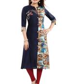 Dark-blue printed art silk party-wear-kurtis