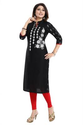 Black embroidered art silk party-wear-kurtis 5