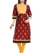 Maroon printed art silk party-wear-kurtis