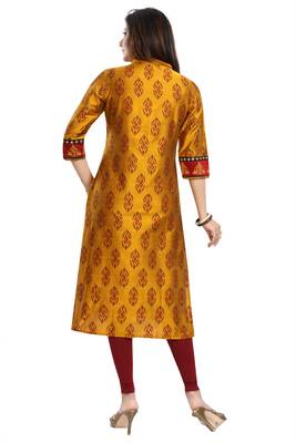 Mustard printed art silk party-wear-kurtis 2