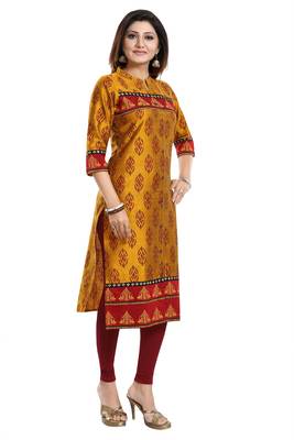 Mustard printed art silk party-wear-kurtis 3
