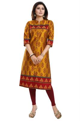 Mustard printed art silk party-wear-kurtis 5