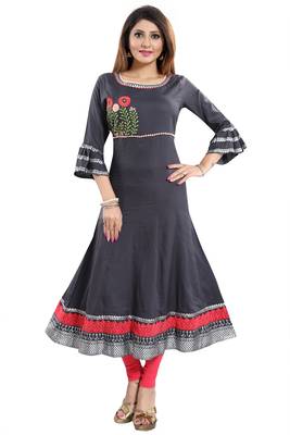 Grey embroidered rayon party-wear-kurtis 1