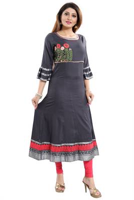 Grey embroidered rayon party-wear-kurtis 3