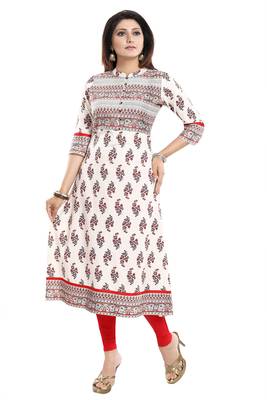 Cream printed cotton party-wear-kurtis 1