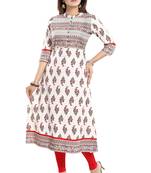 Cream printed cotton party-wear-kurtis