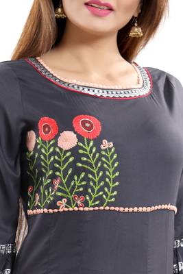 Grey embroidered rayon party-wear-kurtis 4