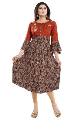 Brown embroidered rayon party-wear-kurtis 1