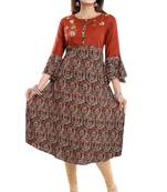 Brown embroidered rayon party-wear-kurtis