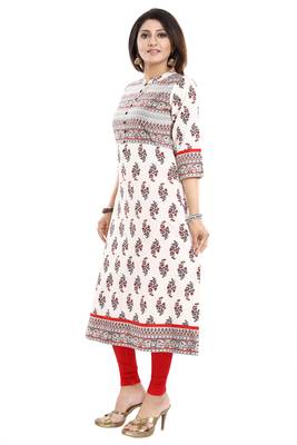 Cream printed cotton party-wear-kurtis 3