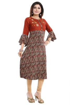 Brown embroidered rayon party-wear-kurtis 3