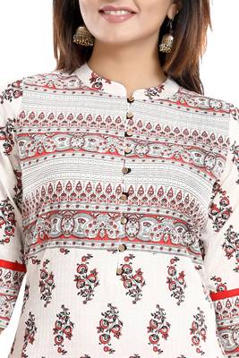 Cream printed cotton party-wear-kurtis 4