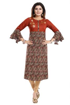 Brown embroidered rayon party-wear-kurtis 4
