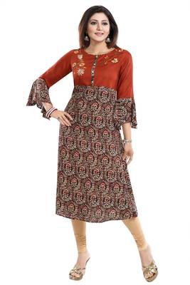 Brown embroidered rayon party-wear-kurtis 5