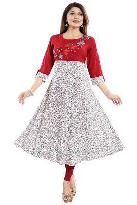 Red embroidered rayon party-wear-kurtis 1
