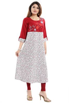 Red embroidered rayon party-wear-kurtis 3