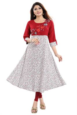 Red embroidered rayon party-wear-kurtis 4