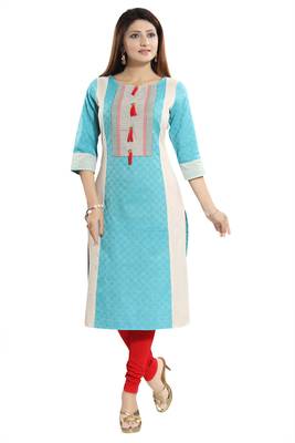 Blue printed cotton party-wear-kurtis 1