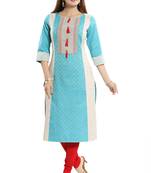 Blue printed cotton party-wear-kurtis