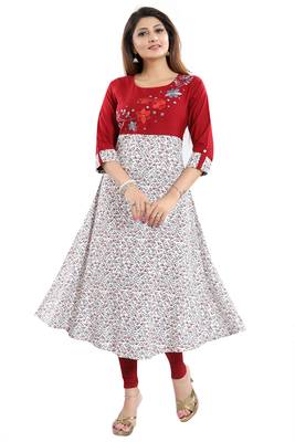 Red embroidered rayon party-wear-kurtis 5