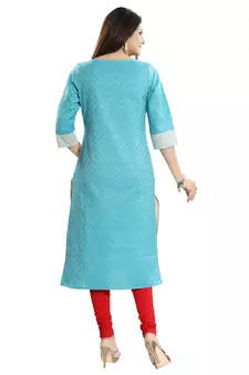 Blue printed cotton party-wear-kurtis