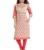 Beige printed cotton party-wear-kurtis