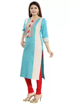 Blue printed cotton party-wear-kurtis