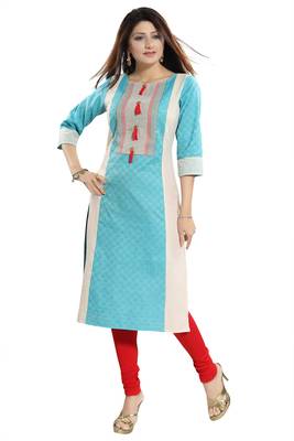Blue printed cotton party-wear-kurtis 4