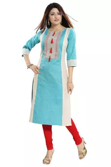 Blue printed cotton party-wear-kurtis