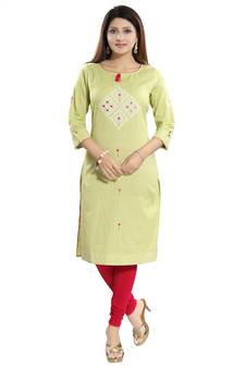 Green printed cotton party-wear-kurtis