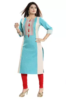 Blue printed cotton party-wear-kurtis