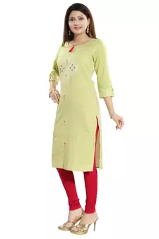 Green printed cotton party-wear-kurtis