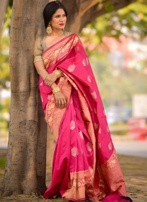 Rani Pink Designer Party Wear Silk Blend Saree 1