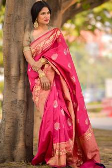 Rani Pink Designer Party Wear Silk Blend Saree