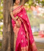 Rani Pink Designer Party Wear Silk Blend Saree