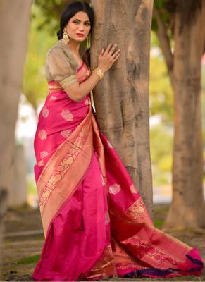 Rani Pink Designer Party Wear Silk Blend Saree 2