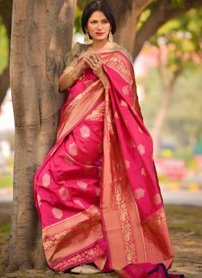 Rani Pink Designer Party Wear Silk Blend Saree 3