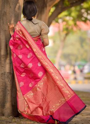 Rani Pink Designer Party Wear Silk Blend Saree 4
