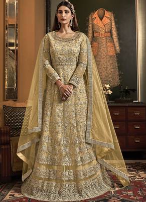 Dark Cream Butter Fly Net  Wedding Salwar Kameez 1