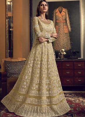Dark Cream Butter Fly Net  Wedding Salwar Kameez 2