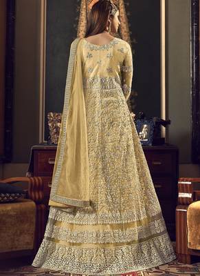 Dark Cream Butter Fly Net  Wedding Salwar Kameez 4