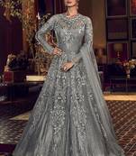 Grey Butter Fly Net  Wedding Salwar Kameez