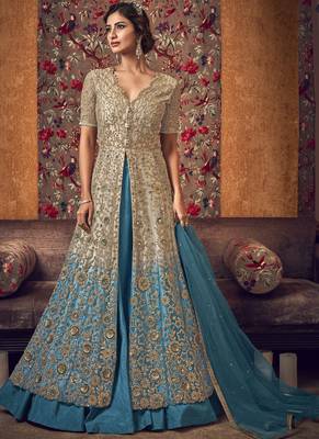 Beige Butter Fly Net  Wedding Salwar Kameez 1