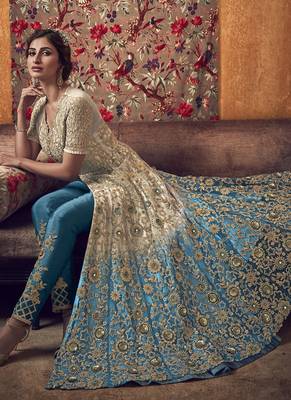 Beige Butter Fly Net  Wedding Salwar Kameez 2