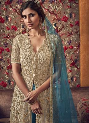 Beige Butter Fly Net  Wedding Salwar Kameez 3