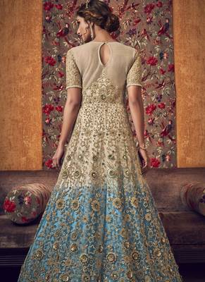 Beige Butter Fly Net  Wedding Salwar Kameez 4