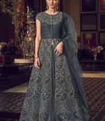 Dark Grey Butter Fly Net  Wedding Salwar Kameez