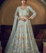 Sky Blue Butter Fly Net  Wedding Salwar Kameez