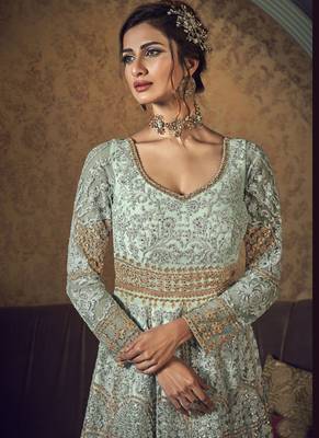 Sky Blue Butter Fly Net  Wedding Salwar Kameez 2