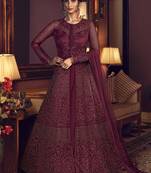 Maroon Butter Fly Net  Wedding Salwar Kameez